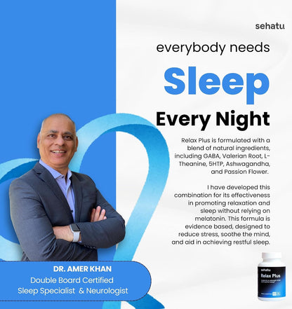 SEHATU Relax Plus Stress Relief Supplement | with GABA, L-Theanine, Ashwagandha, Valerian Root | Promotes Relaxation & Restful Sleep | 60 Capsules
