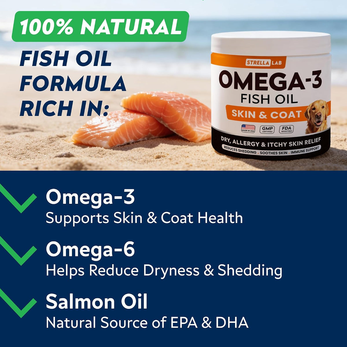 STRELLALAB Omega 3 Fish Oil Chews for Dogs – 180 Chews, Chicken Flavour - görsel 3