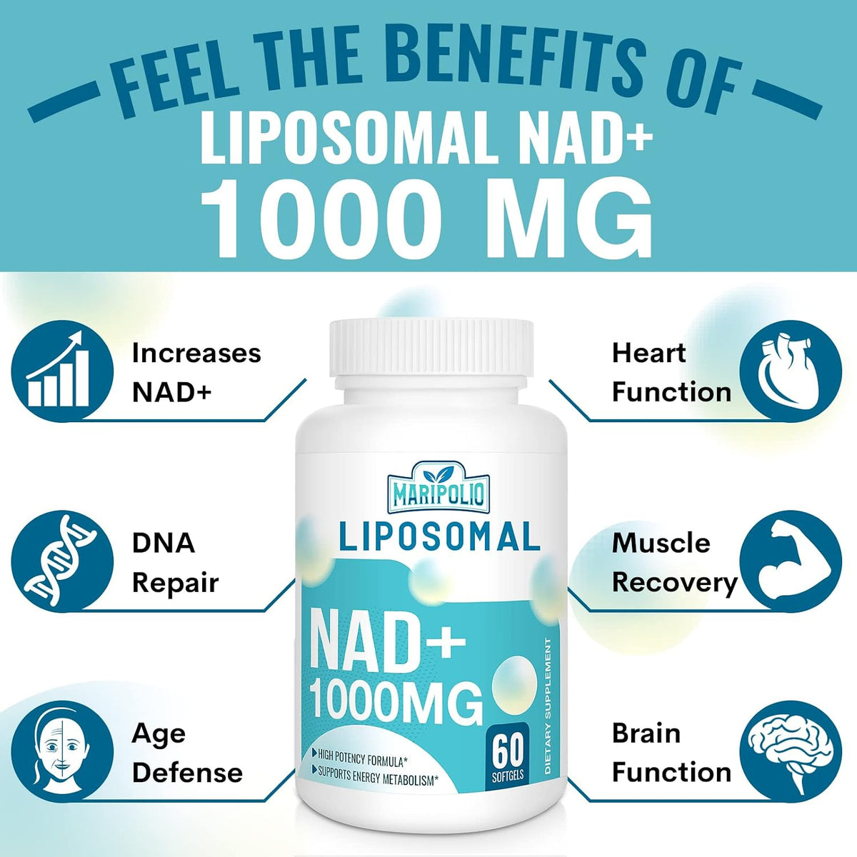 Maripolio Liposomal NAD+ 1000 mg - 60 Soft Gels - Cellular Energy Support - görsel 3