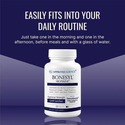 Approved Science Bonesyl - Bone Strength Supplement with K2, BioPerine, and Magnesium - 180 Tablets