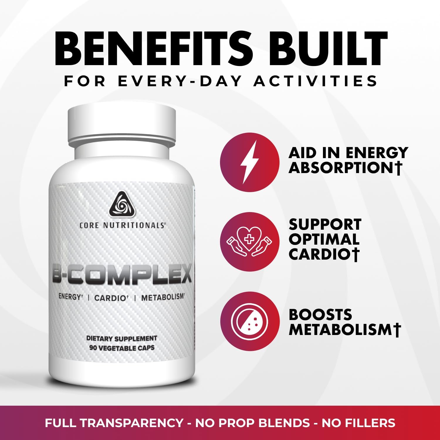 Core Nutritionals B Complex - Essential 8 B Vitamins with Choline & Inositol for Energy, Cognitive Function and Mood Balance - 90 Vegetable Capsules - görsel 3