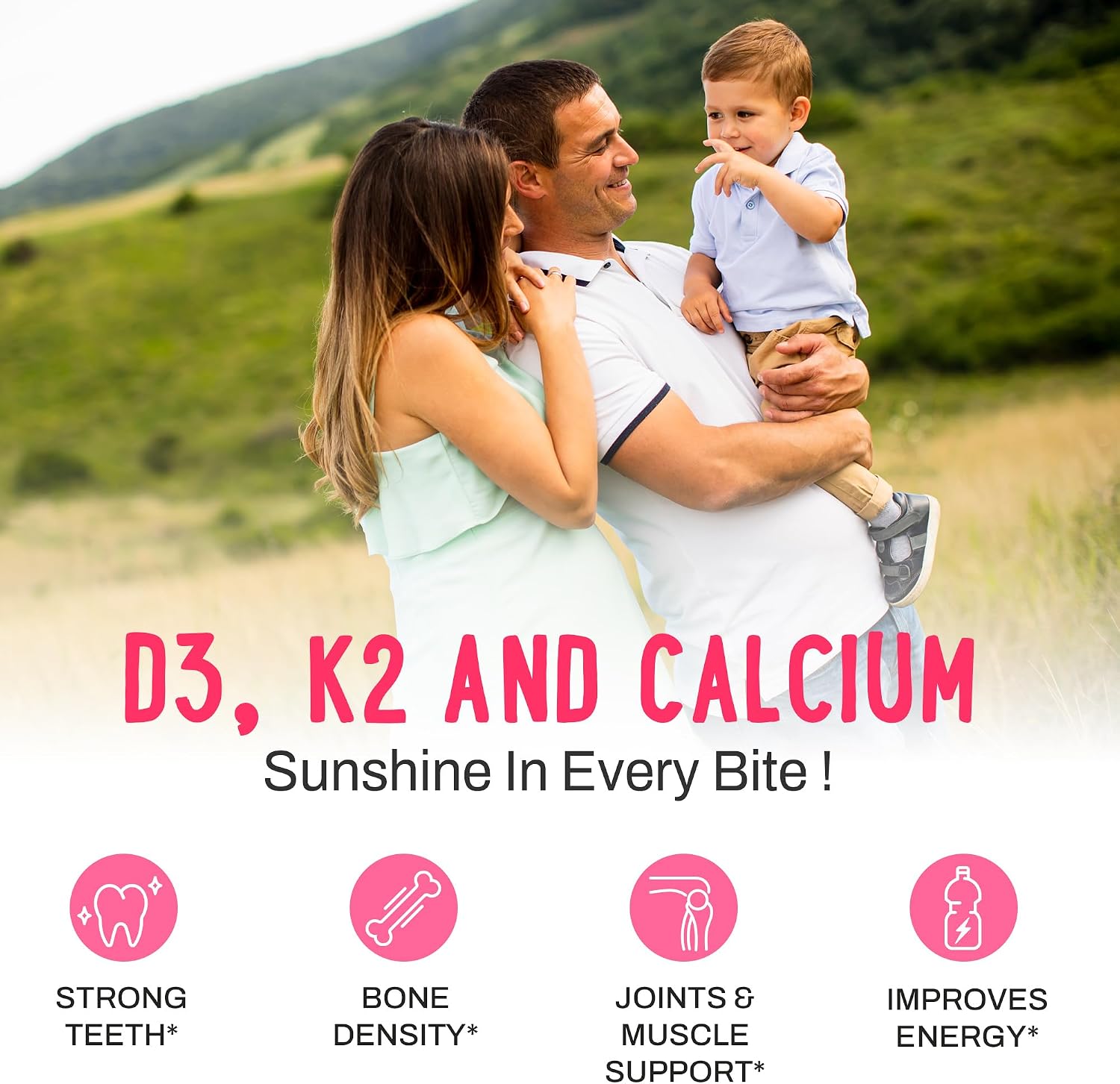 OH MY CHEWY Double-Flavoured Vitamin D3 K2 & Calcium Gummies – 5000 IU D3, 120 mcg K2 (MK-7), 120 mg Calcium – Vegan, Non-GMO – 120 Count - görsel 3