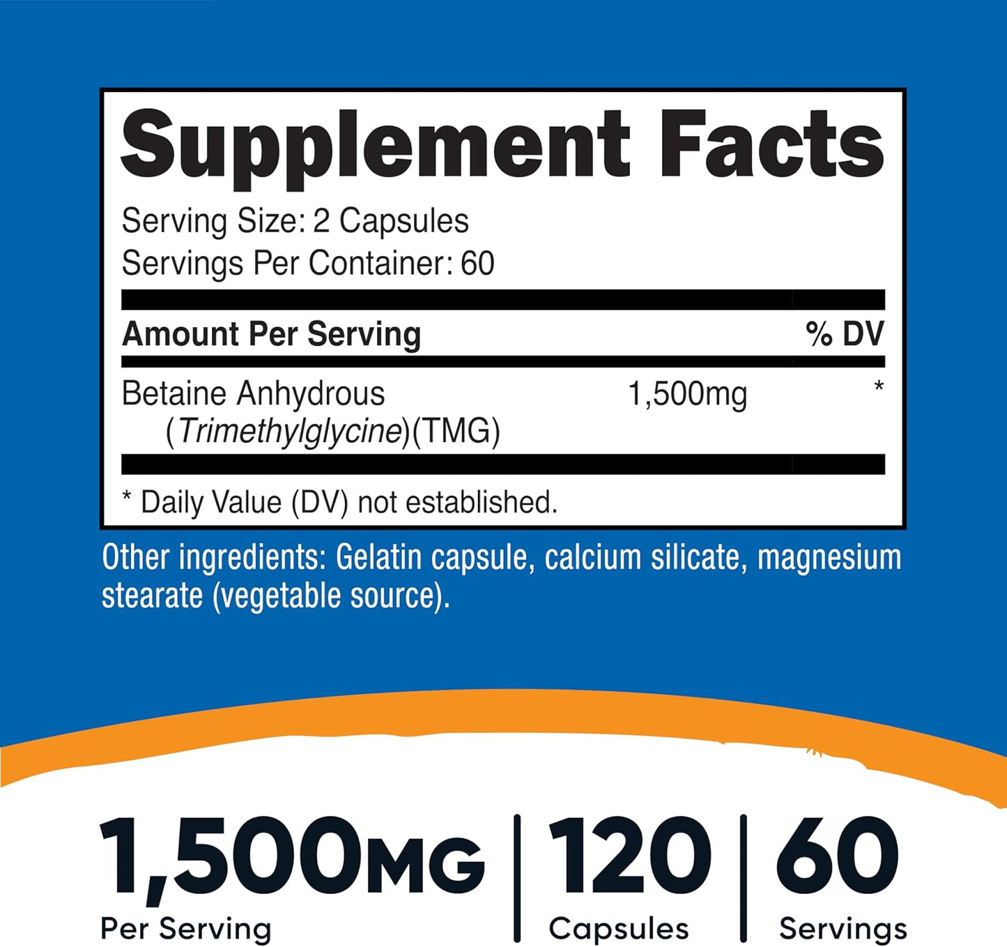 Nutricost Betaine Anhydrous Capsules 1500mg - 120 Capsules - görsel 2