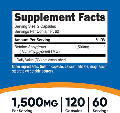 Nutricost Betaine Anhydrous Capsules 1500mg - 120 Capsules