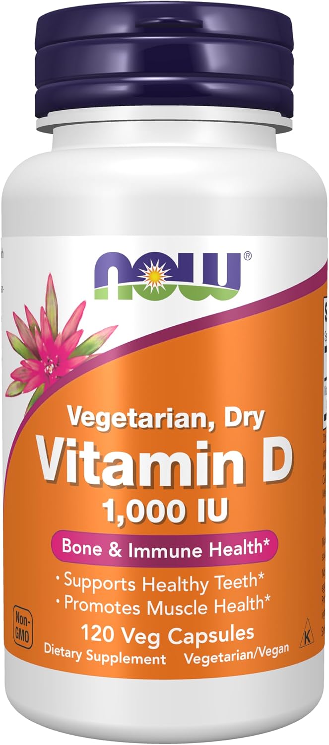 NOW Foods Vitamin D 1,000 IU Dry – High Potency, Vegan, 120 Vegan Capsules - görsel 1