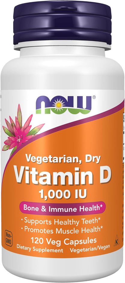 NOW Foods Vitamin D 1,000 IU Dry – High Potency, Vegan, 120 Vegan Capsules