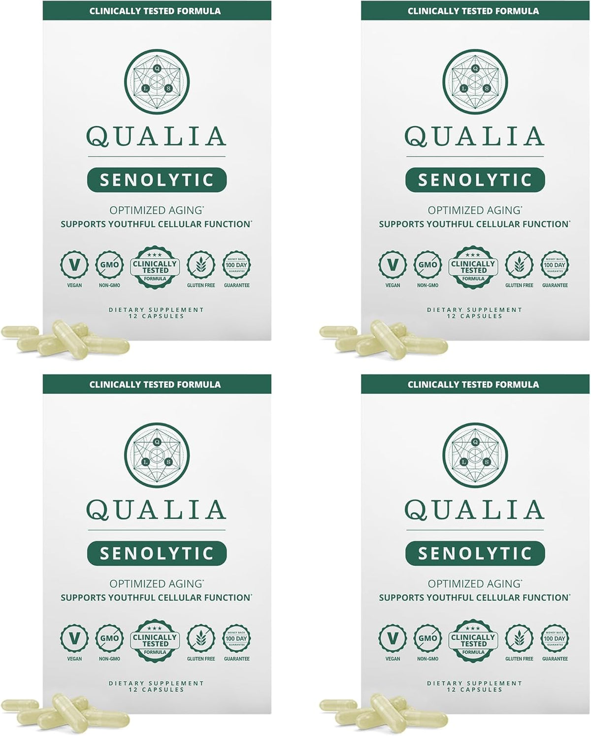 Qualia Life Sciences Qualia Senolytic Ultimate Formula for Enhanced Cell Repair & Rejuvenation 2-Day Ageing & Longevity Support Regimen with Fisetin, Quercetin, Piperlongumine, Senactiv, Curcumin (Pack of 4) - görsel 1