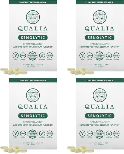 Qualia Life Sciences Qualia Senolytic Ultimate Formula for Enhanced Cell Repair & Rejuvenation 2-Day Ageing & Longevity Support Regimen with Fisetin, Quercetin, Piperlongumine, Senactiv, Curcumin (Pack of 4)
