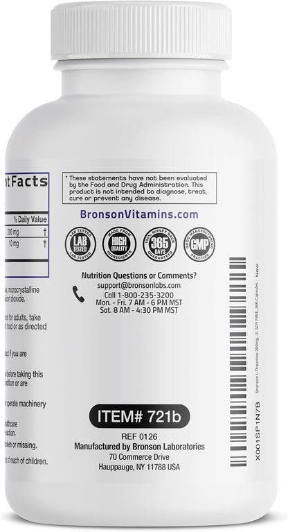 Bronson L-Theanine 200mg (Double Strength) with Passion Flower Herb, Non-GM Gluten-Free Soya-Free Stress Management Supplement, 360 Capsules