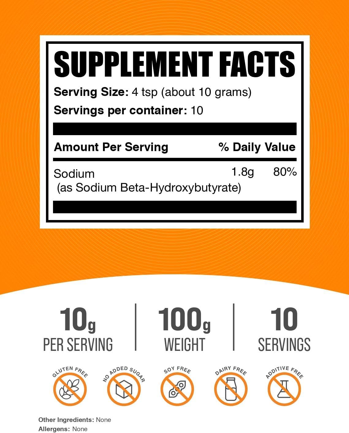 BulkSupplements Sodium BHB Powder - Beta-Hydroxybutyrate, Unflavoured, 10g per Serving, 100g - görsel 2