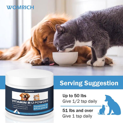 WOMRICH Appetite Support Vitamin for Cats & Dogs - Methylcobalamin B12 Powder with Folate and Intrinsic Factor