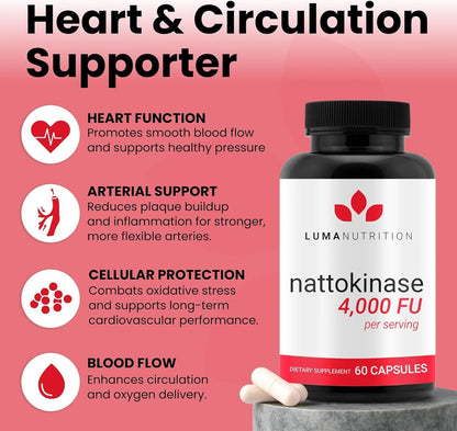 Luma Nutrition Nattokinase Supplement - Natto 4000 FU Per Serving, Premium Cardiovascular Support - Vegan & Gluten-free - 60 Capsules, 30 Servings