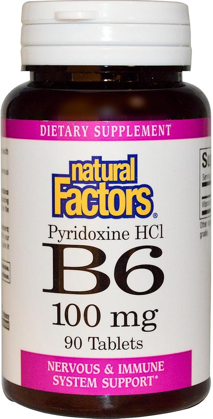 Natural Factors B-6 Pyridoxine HCl 100 mg, 90 Tablets