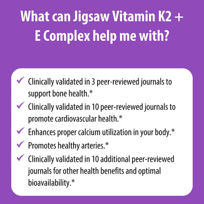 Jigsaw Health Vitamin K2 + E Complex | Bone Health Support | 60 Softgels | 60-Day Supply