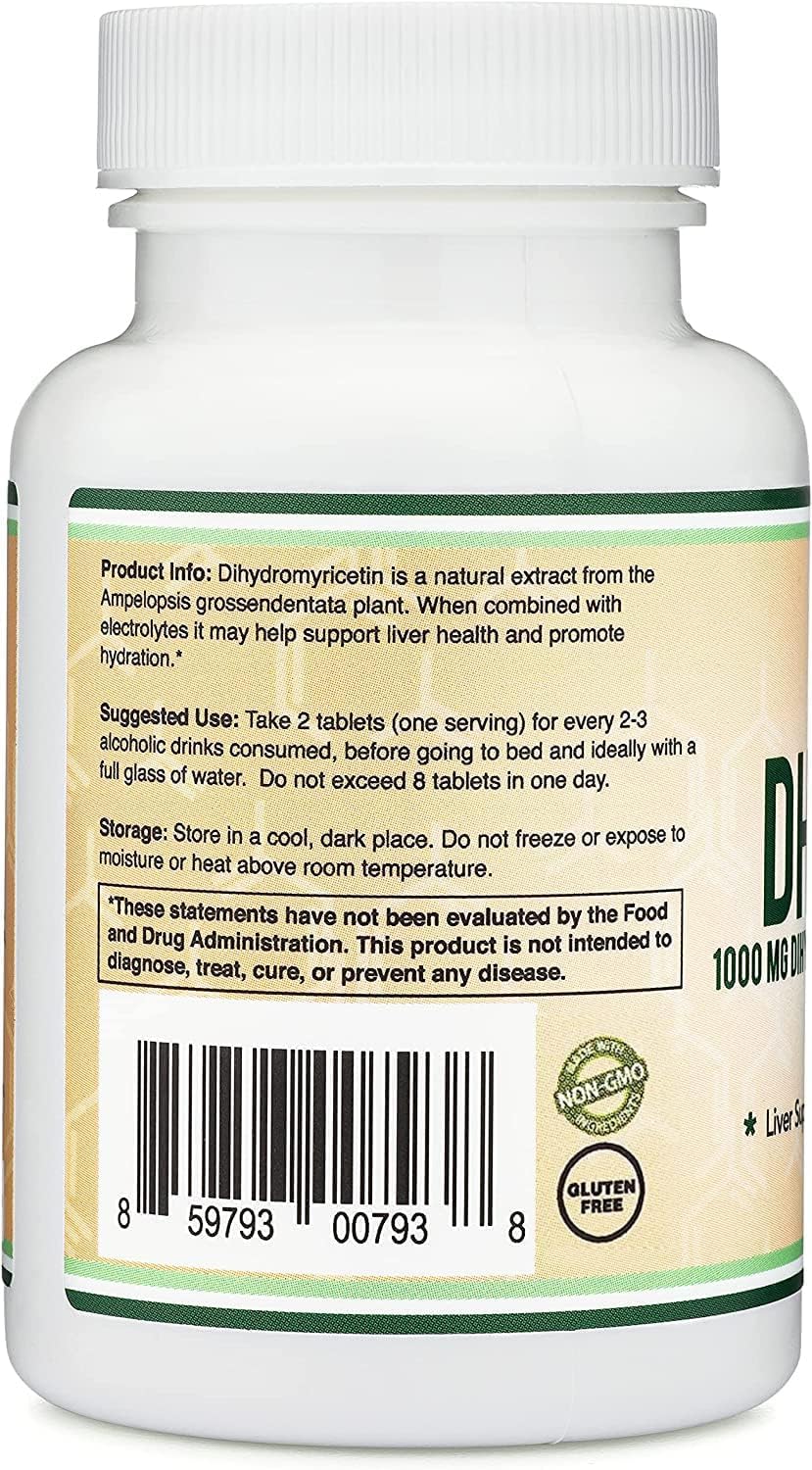 DHM1000 Dihydromyricetin (DHM) Tablets - 1,000mg per Tablet (30 Count) with Electrolytes by Double Wood - görsel 4