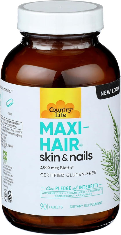 Country Life Maxi-Hair Food Supplement, Biotin 2000mcg, 90 Tablets