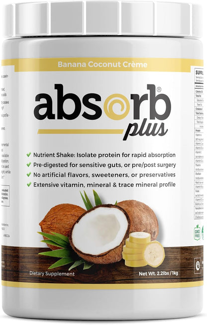 Absorb Plus Isolate Protein | Diet Supplement for Gut Health & Nutritional Support | Banana Coconut Creme, 1 kg