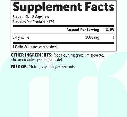 Micro Ingredients L-Tyrosine 1,000 mg, 240 Capsules – Amino Acid Supplement, Non-GM