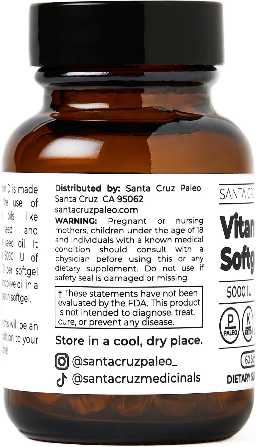 Santa Cruz Paleo Vitamin D3 5000 IU Softgels with Olive Oil, Supports Bone Health, Gluten-Free, Paleo, Keto - 60 Softgels - görsel 7