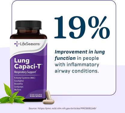 Lung Capaci-T - Respiratory Support Supplement - CoQ10, N-Acetyl Cysteine, Boswellia, Eucalyptus, Mullein, Green Tea, Nettle & Peppermint - Supports Oxygen Capacity & Mucus Clearance - 90 Capsules