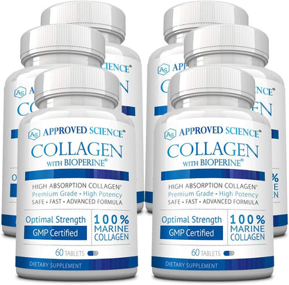 Approved Science Marine Collagen Tablets - Types I & III with Vitamin C and Bioperine - 360 Tablets