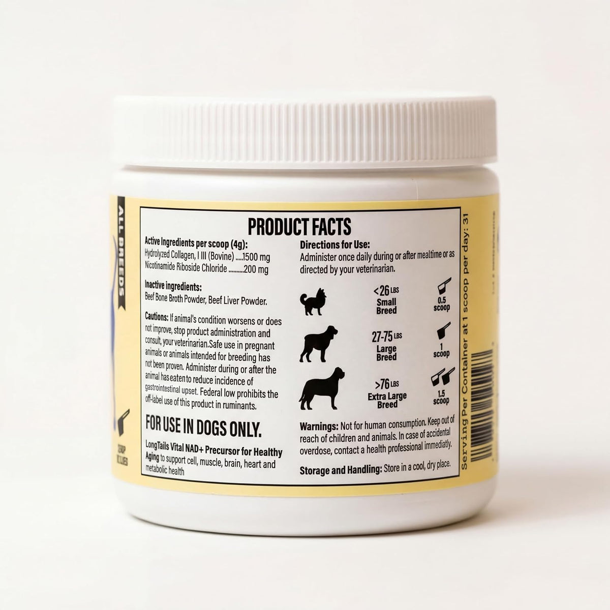 NAD+ Senior Dog Supplement - NMN Alternative, 200mg NR Powder with Collagen & Whole Foods - görsel 3