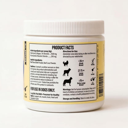 NAD+ Senior Dog Supplement - NMN Alternative, 200mg NR Powder with Collagen & Whole Foods