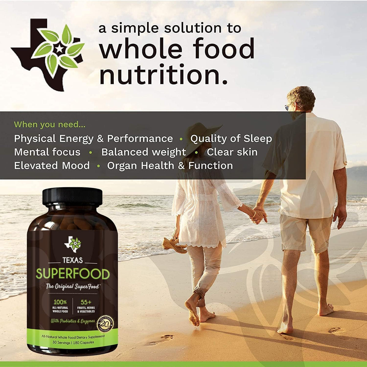 Texas SuperFood - Original Superfood Capsules, Superfood Reds and Greens, All-Natural Whole Food Dietary Supplement, Non-GMO, Gluten-Free, Vegan, No Soya, 180 Capsules - görsel 4