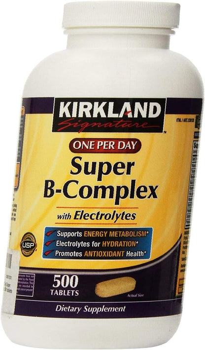 KIRKLAND SIGNATURE One Per Day Super B-Complex with Electrolytes, Tablet, 1000 Count (Pack of 2)