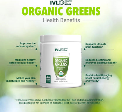 IVL - Organic Greens - Organic Superfood Drink - Packed with Antioxidants, Micronutrients, Prebiotics & Probiotics - for Immune Support, Digestive Health - Great Flavour (1 Pack, 30 Servings)