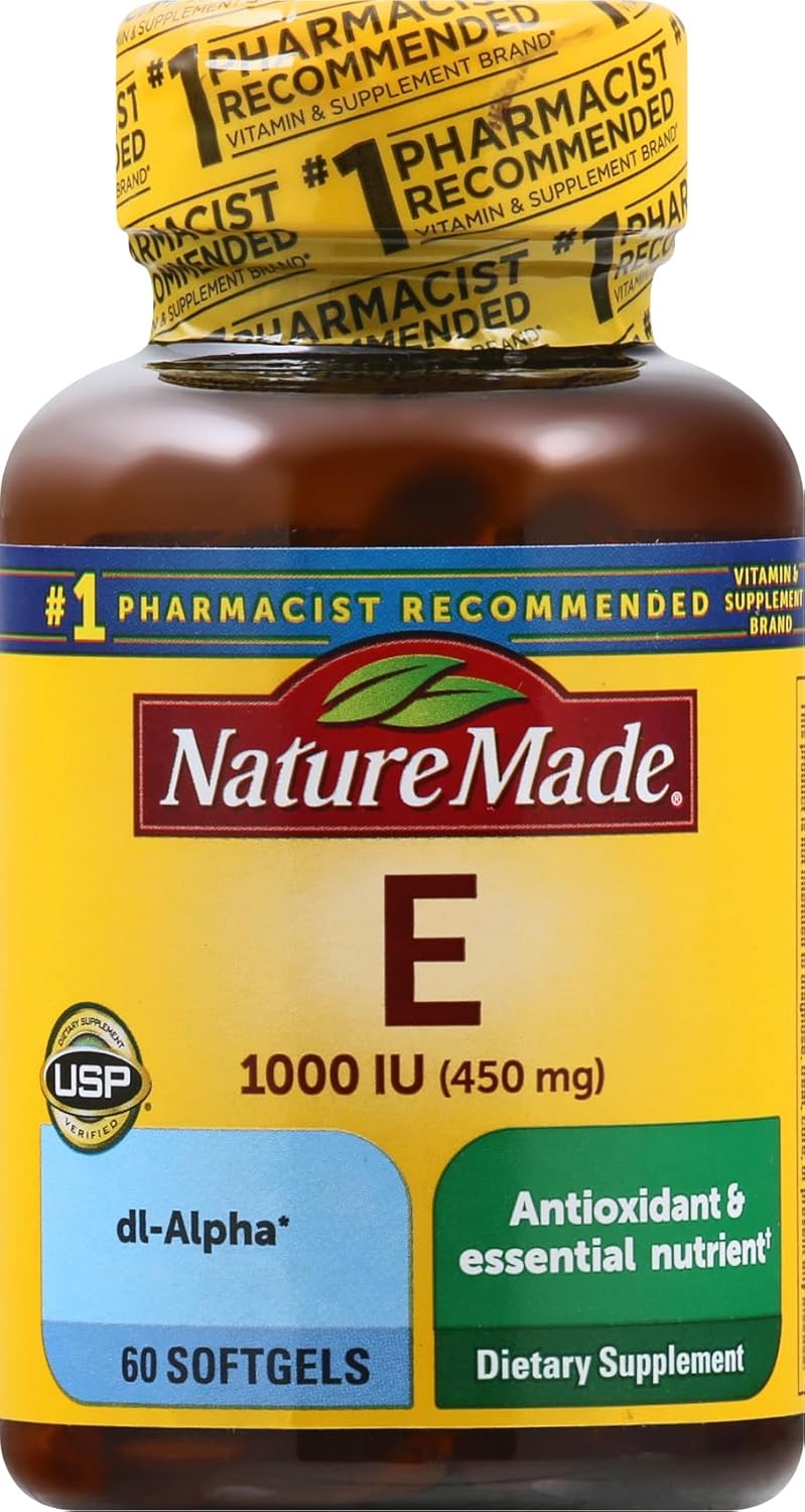 Nature Made Vitamin E 450 mg (1000 IU) dl-Alpha Softgels, 60 Count for Antioxidant Support (Packaging May Vary) - görsel 1