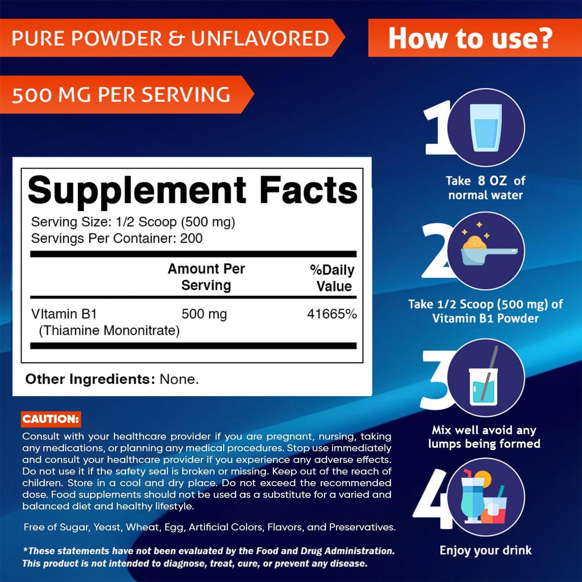 Vitamatic Vitamin B1 Pure Powder - 100 Grams (Thiamine Mononitrate) - görsel 2
