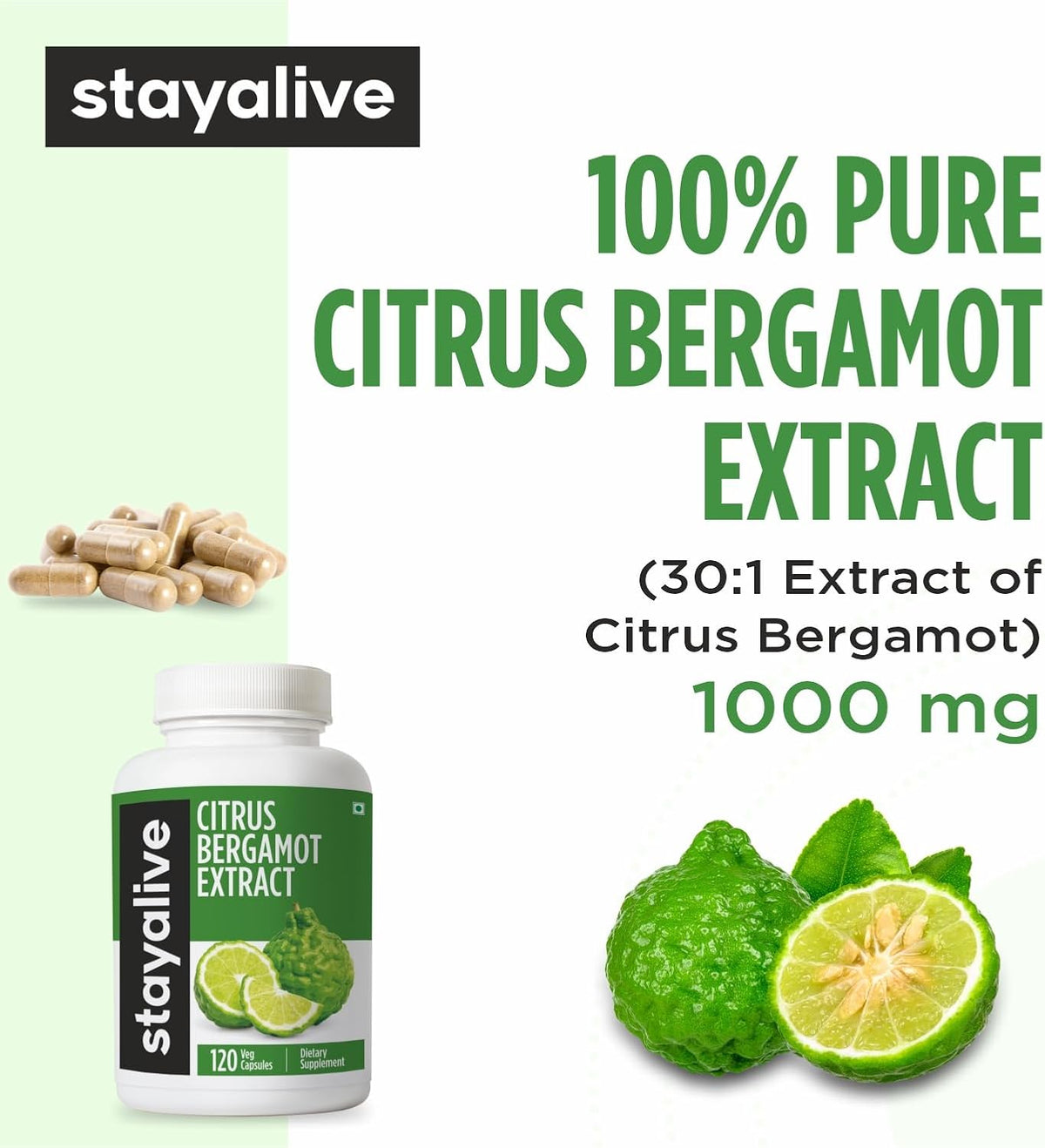 StayAlive Citrus Bergamot Capsules 1000mg, 30:1 Super Extract with 50% Polyphenolic Flavanones, 120 Capsules - görsel 3