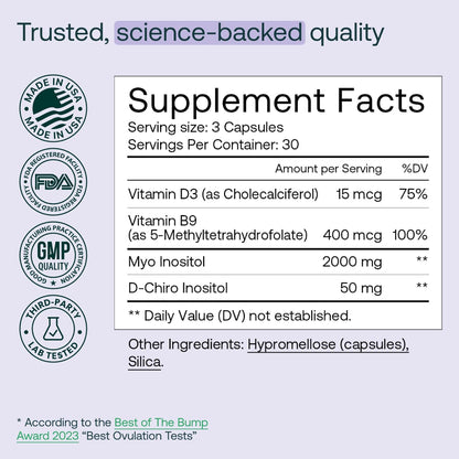 MIRA PCOS Supplement - Myo-Inositol & D-Chiro-Inositol 40:1 Ratio - Hormonal Balance & Ovarian Support - 90 Capsules