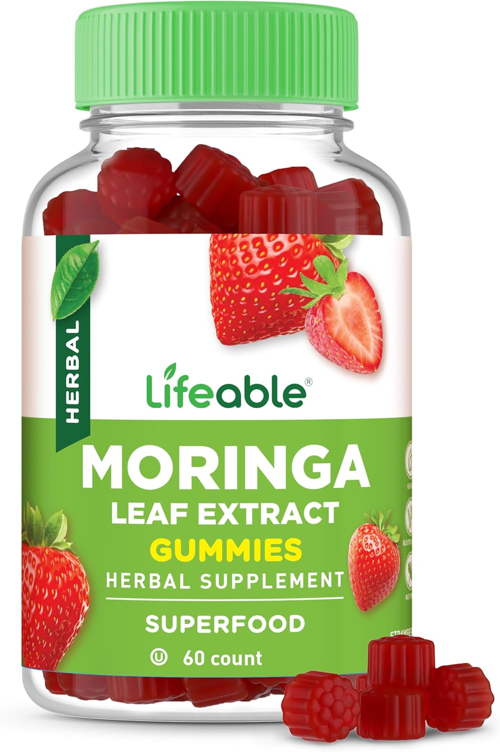 Lifeable Moringa Gummies for Adults – 400 mg Moringa Extract – Strawberry Flavour – 60 Gummies - görsel 1