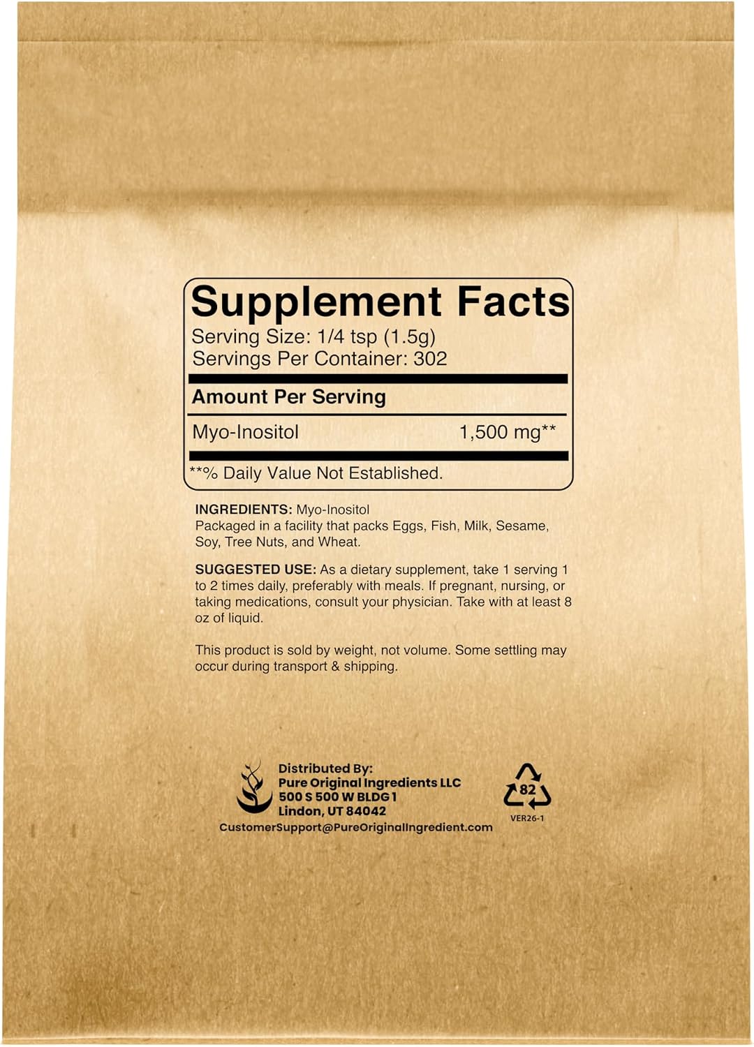 Pure Original Ingredients Inositol (Vitamin B8) Powder (454 g) Always Pure, No Fillers Or Additives - görsel 2