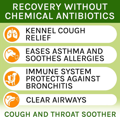 Kennel Cough Treatment for Dogs & Cats - Collapsed Trachea & Cat Asthma Support - Dog Cough Suppressant - Liquid Throat Soother - Dry, Wet & Barky Pet Cough Relief for All Breeds - Made in the USA - 2 Oz (approx. 59 ml)