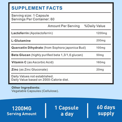 Uarcool Lactoferrin Supplement 1200mg - Gluten-free, Vegetarian - 60 Capsules