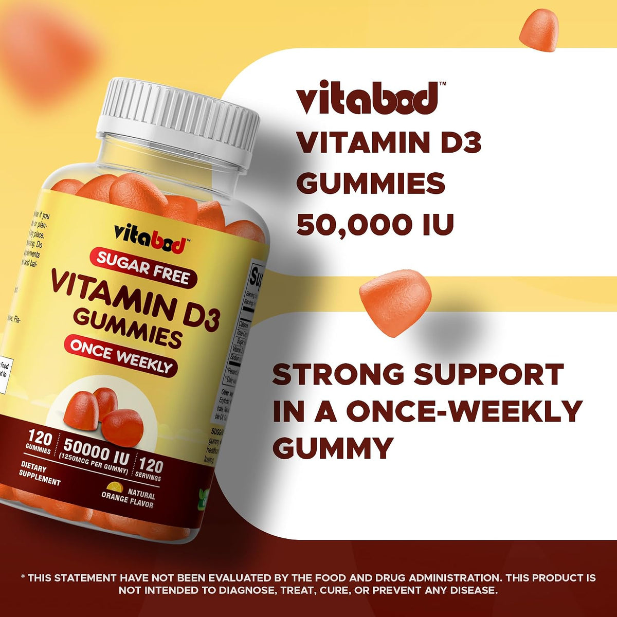 Vitabod Sugar-Free Vitamin D3 50,000 IU Weekly Gummies – Bone, Teeth, and Immune Support – Non-GMO, Easy-to-Chew – 120 Count - görsel 4