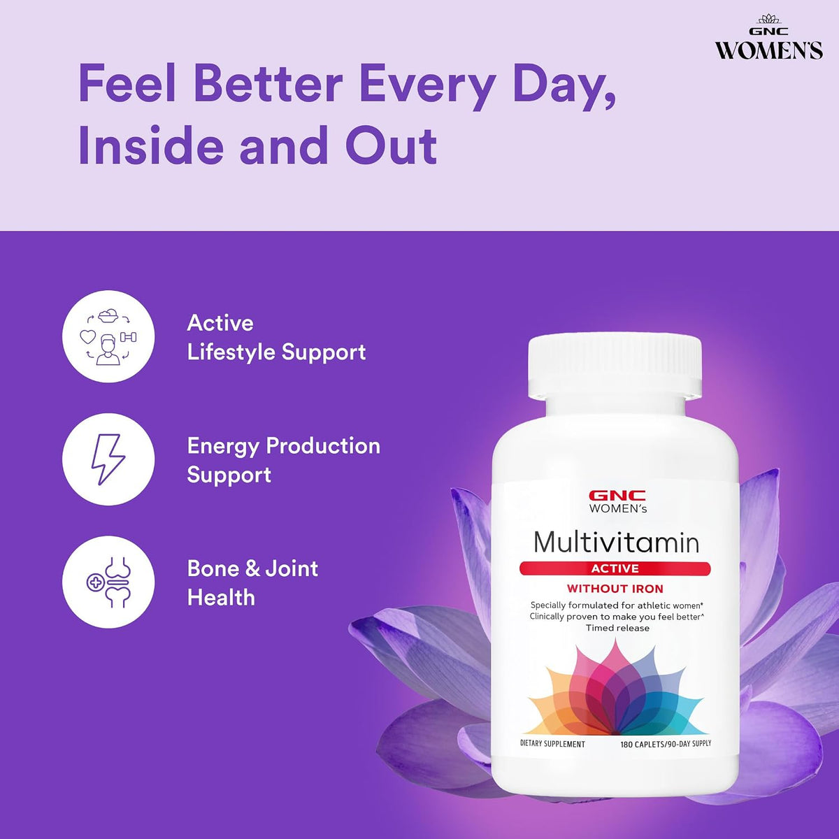 GNC Women's Multivitamin Active Without Iron, 180 Caplets - görsel 3