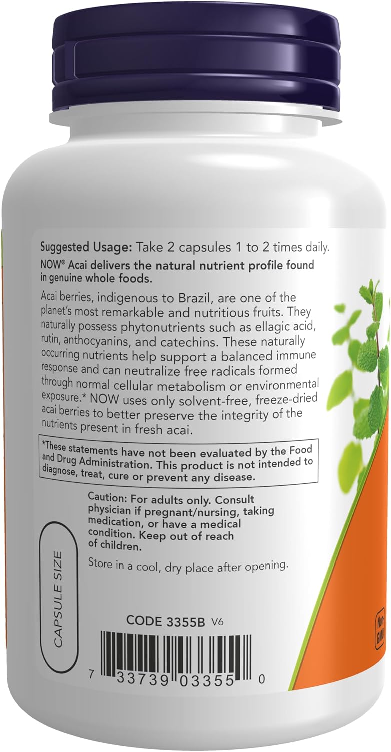 NOW Foods Acai 500 mg – Freeze-Dried Super Fruit Supplement, 100 Veg Capsules - görsel 3