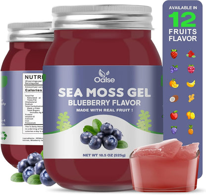OALSE Sea Moss Gel - Blueberry Flavour, 525g – Potassium – important for heart and muscle function – Image 1