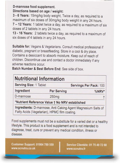 Waterfall D-Mannose Children Original | No Artificial Colours &amp; Flavourings | Vegan | 250mg Melt in the Mouth Tablets – 100 Tablets