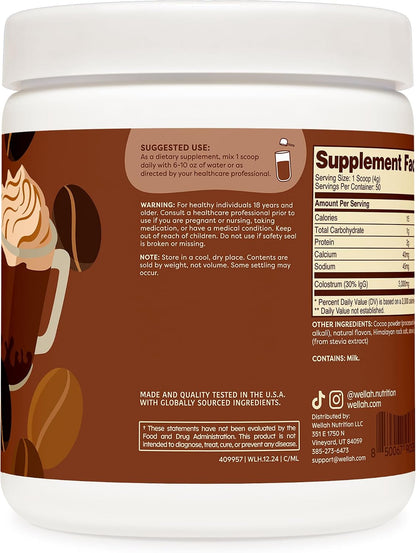 Wellah Colostrum Mocha Latte Flavoured (50 Servings) - Sweetened with Stevia, 3g Colostrum Per Serving, Dietary Supplement