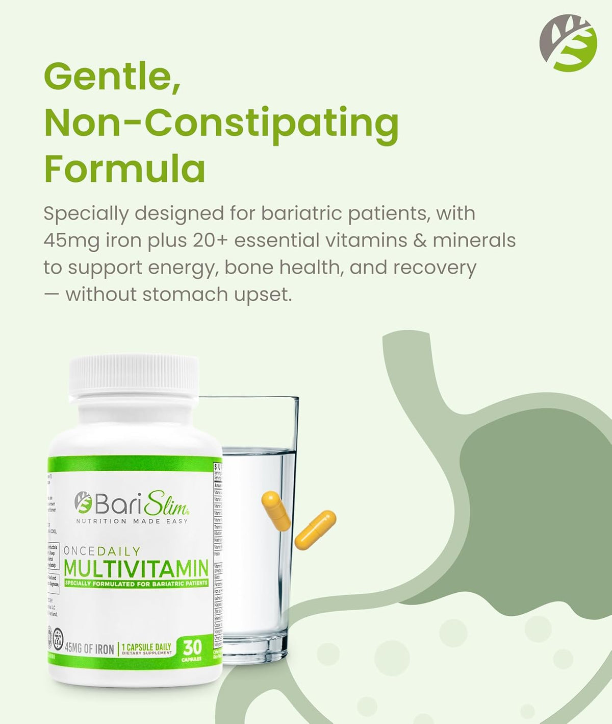 BariSlim Once Daily Bariatric Multivitamin Capsule - 45mg Iron, 30-Day Supply - görsel 4