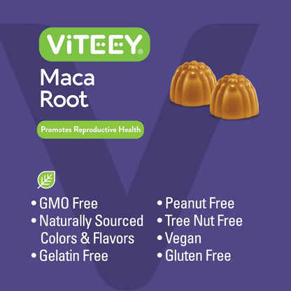 Viteey Black Maca Root Gummies - Drive, Passion & Energy Support for Men & Women - Vegan, Gluten-free - 120 Count