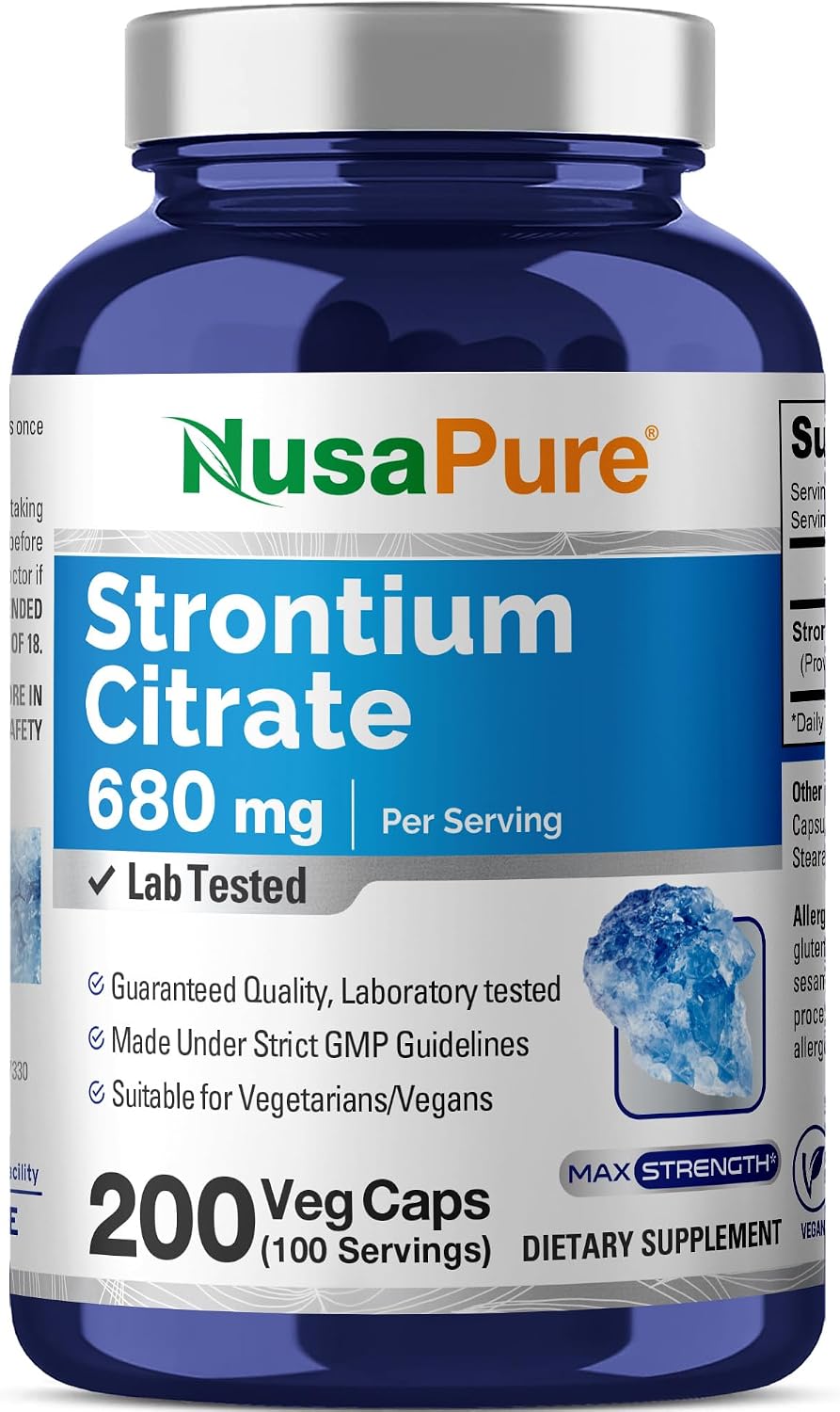 NusaPure Strontium Citrate 680 mg – 200 Veg Capsules – Vegan & Non-GMO - görsel 1