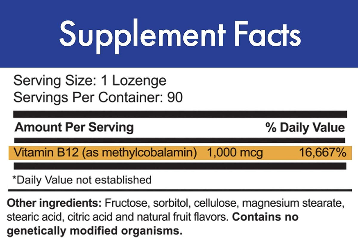 Stop Ageing Now MAX-B12 Sublingual Lozenges 1000mcg – Methylcobalamin Vitamin B12 Supplement, 90 Lozenges - görsel 2