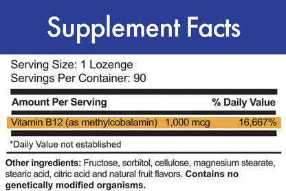 Stop Ageing Now MAX-B12 Sublingual Lozenges 1000mcg – Methylcobalamin Vitamin B12 Supplement, 90 Lozenges