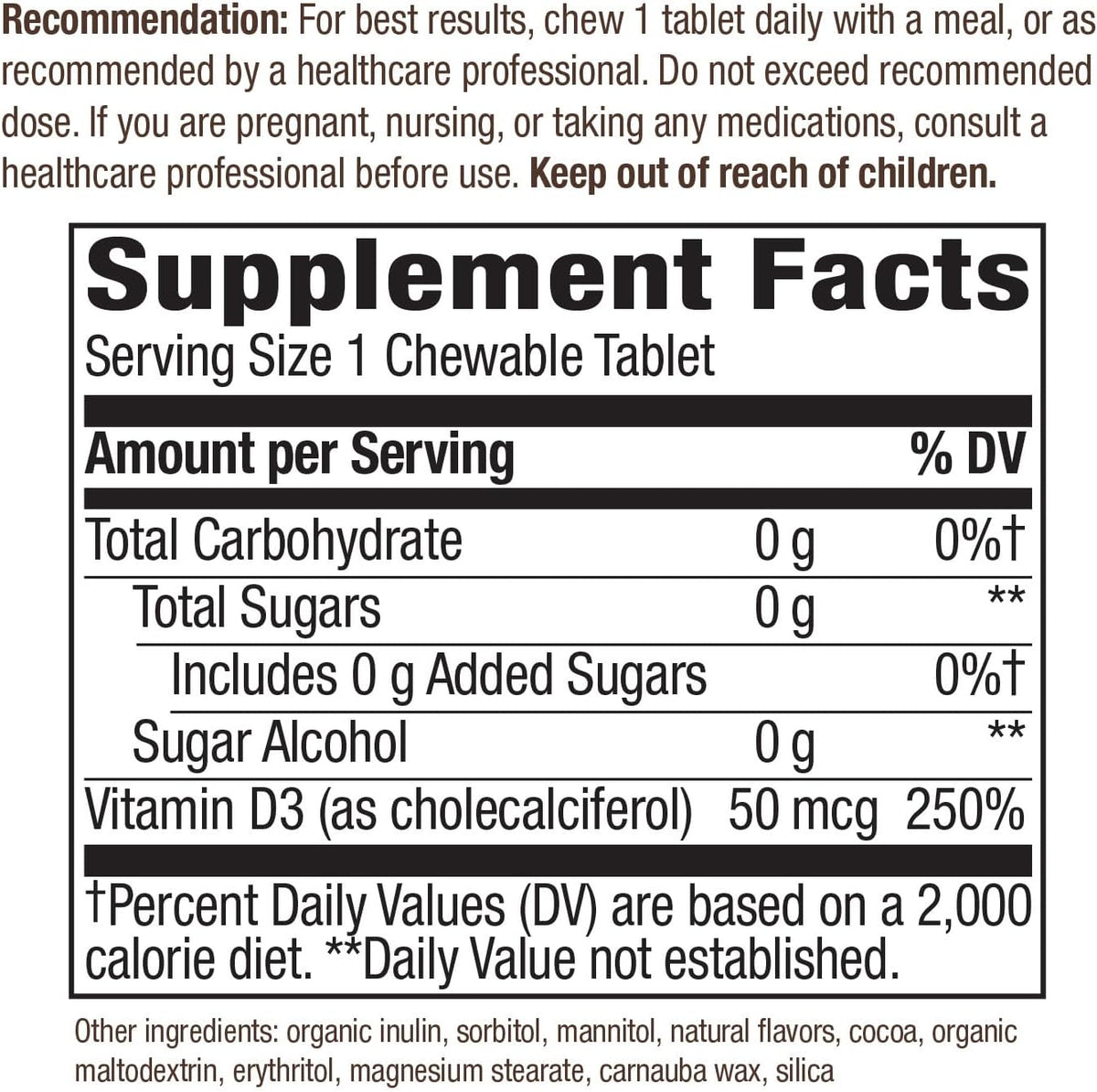 Nature's Way Vitamin D3 Extra Strength, Sugar-Free, Chocolate Flavoured, 90 Chewables - görsel 2
